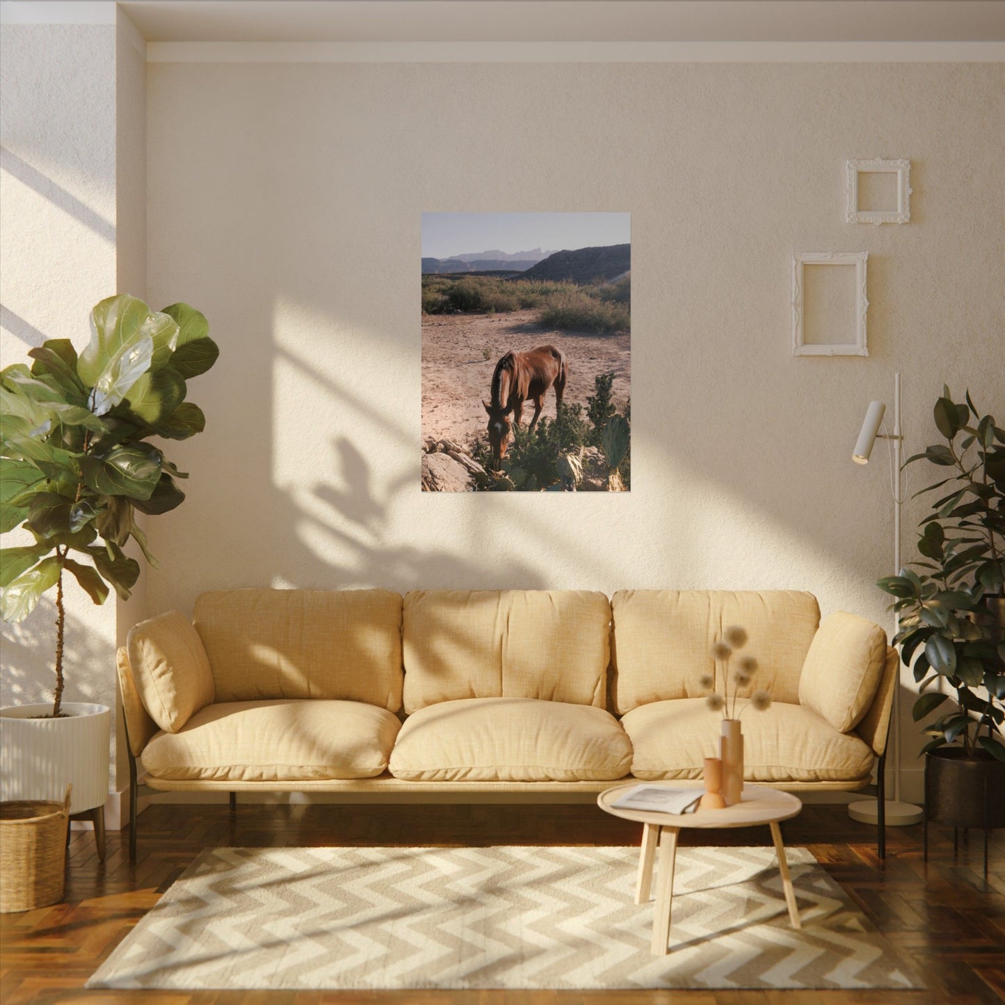 Wild horse of Big Bend grazes by a cactus, TX - Archival Poster
