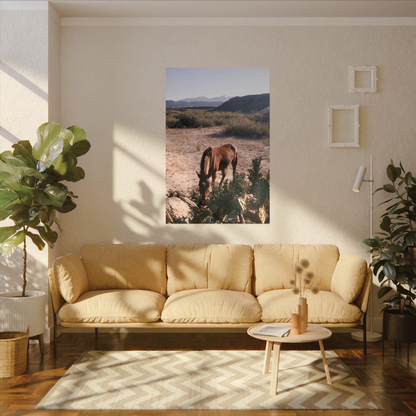Wild horse of Big Bend grazes by a cactus, TX - Archival Poster